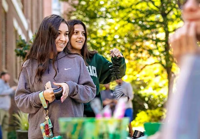 Two female international students