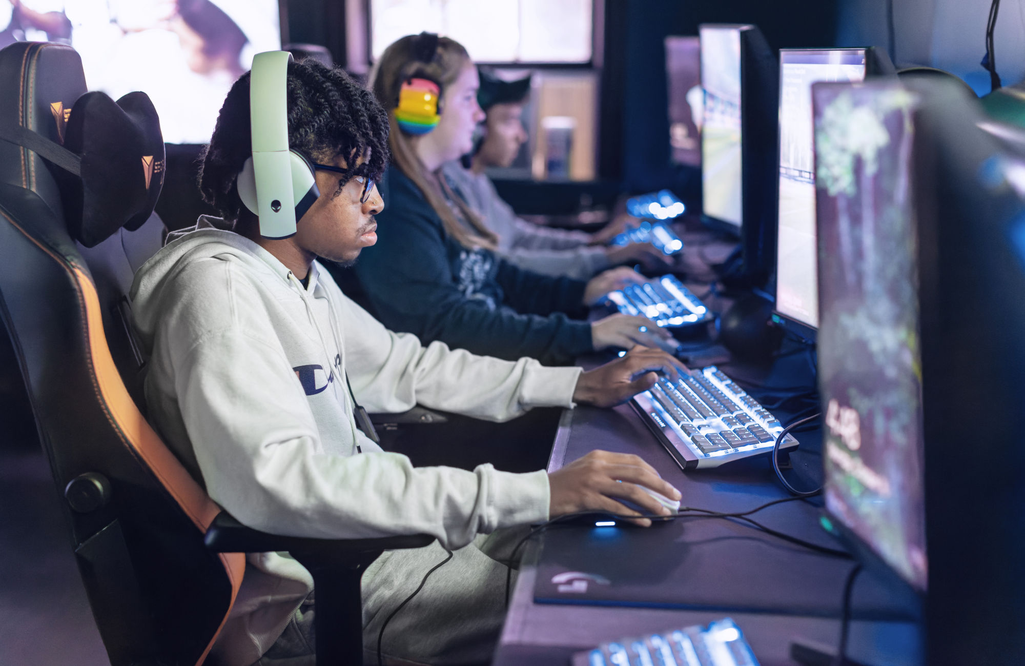 A WPU student works on a video game in the new esports and gaming lab on campus.